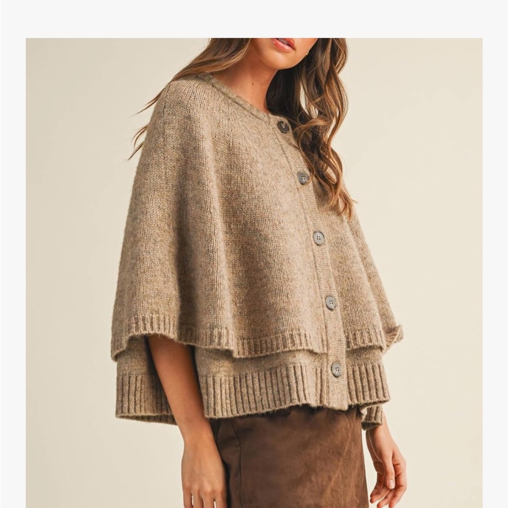 Chic Beige Women's Button-Up Poncho